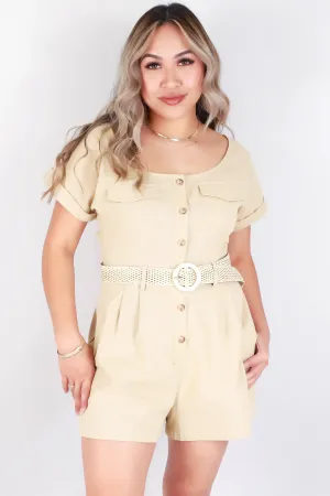 SHORT SLEEVE BELTED ROMPER