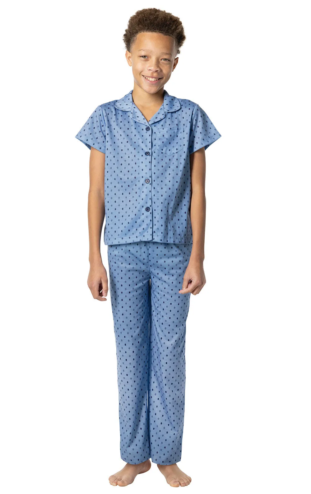 Short Sleeve Button-Front Unisex Kids Pajamas