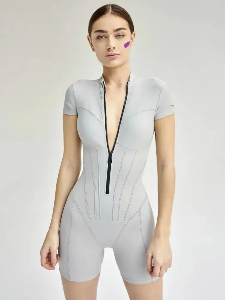 Short Sleeve Jumpsuit for Women Fitness Tennis Yoga Catsuit Romper
