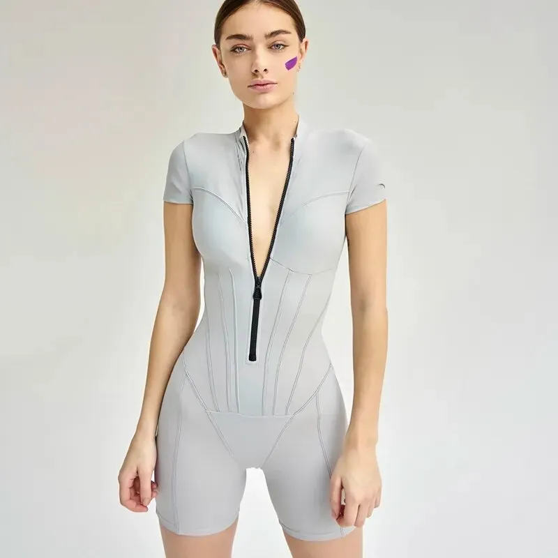 Short Sleeve Jumpsuit for Women Fitness Tennis Yoga Catsuit Romper