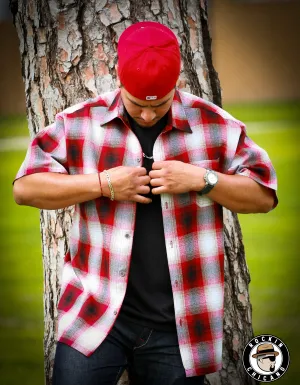 SHORT SLEEVE PLAID BUTTON UP SHIRT- RED
