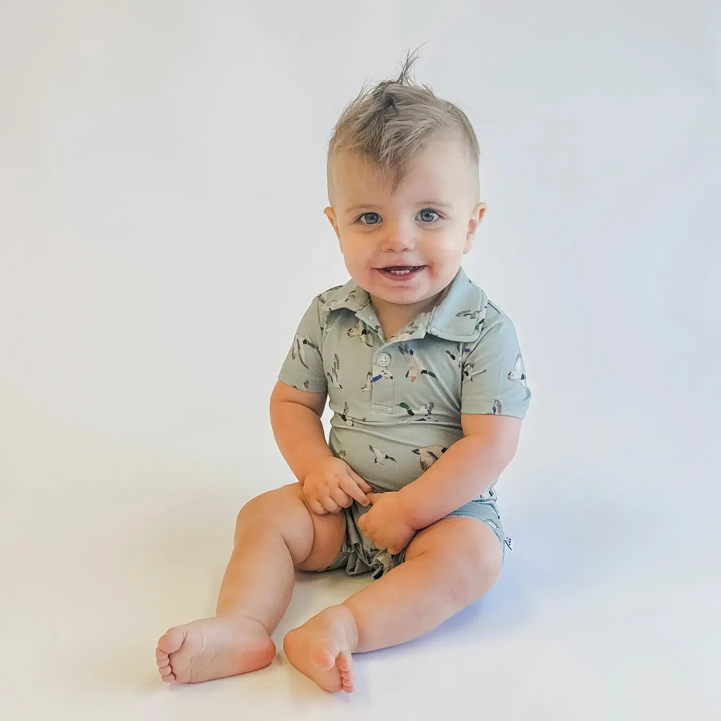 Short Sleeve Polo Romper-Mallards