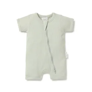 Short Sleeve Rib Zip Romper