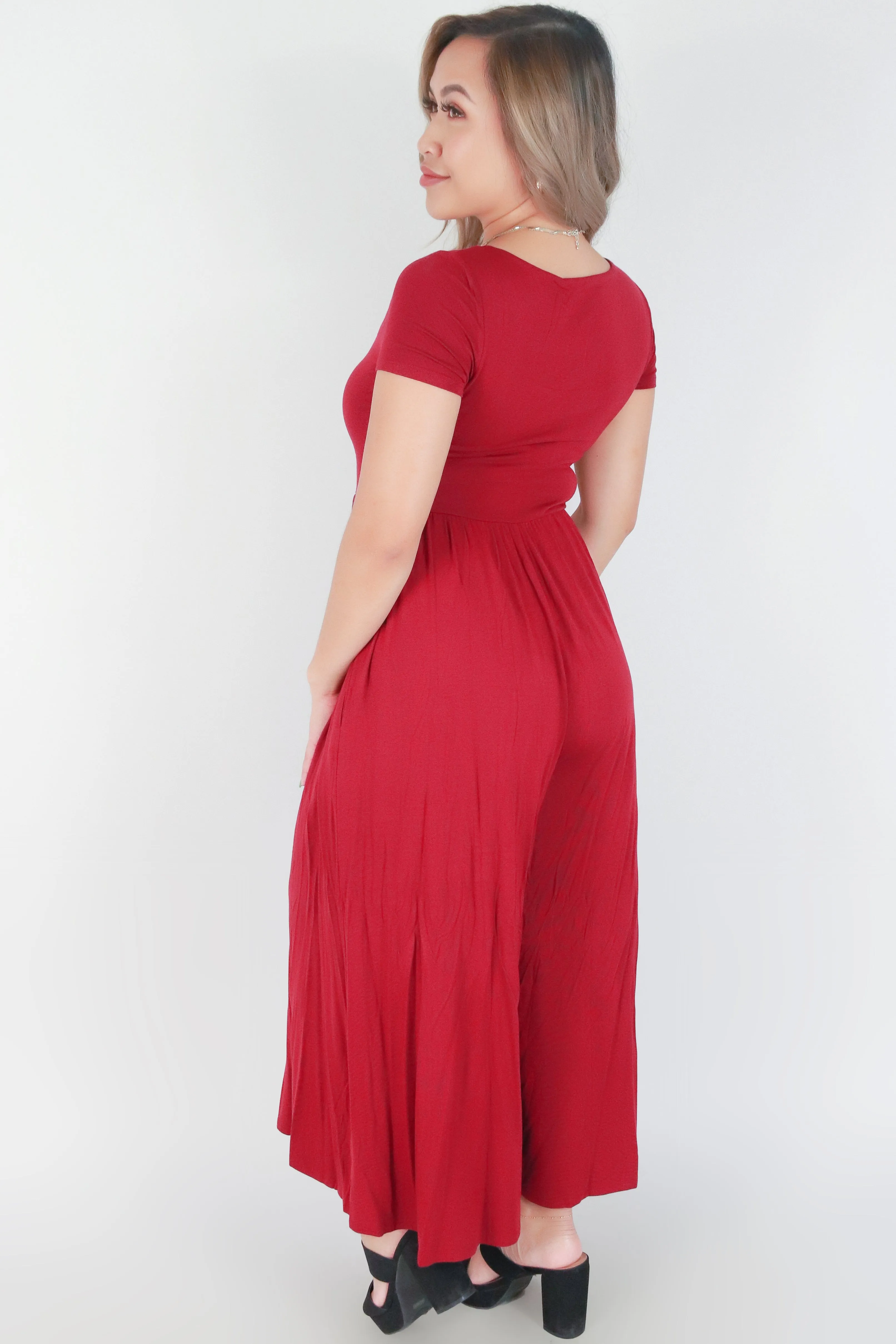 SHORT SLEEVE WIDE LEG JUMPSUIT