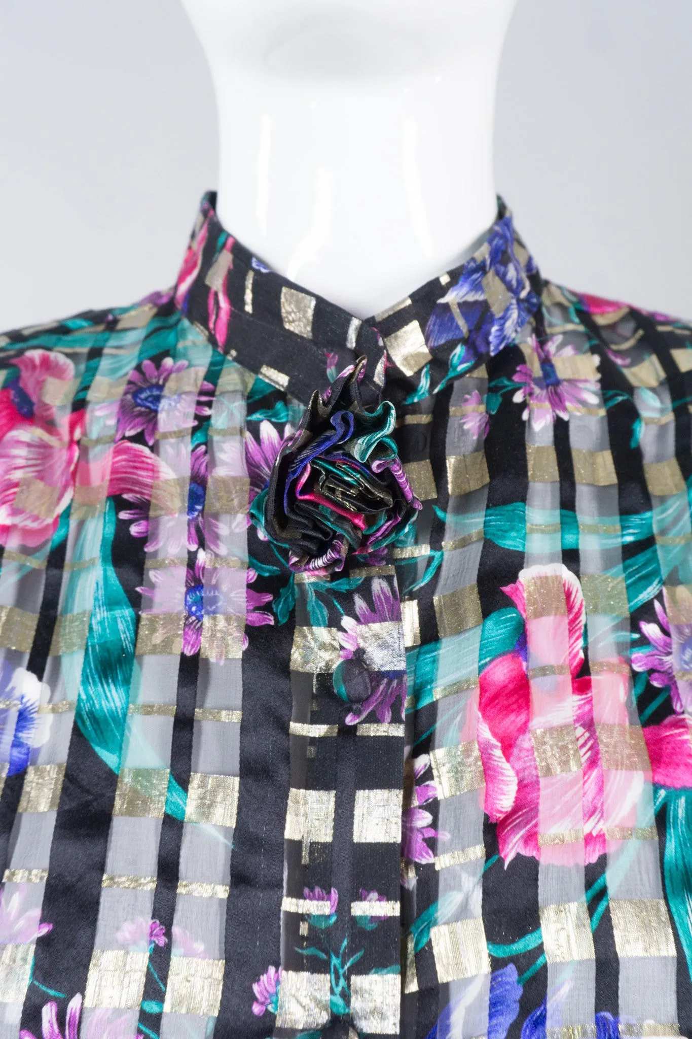 Silk Floral Plaid Blouse