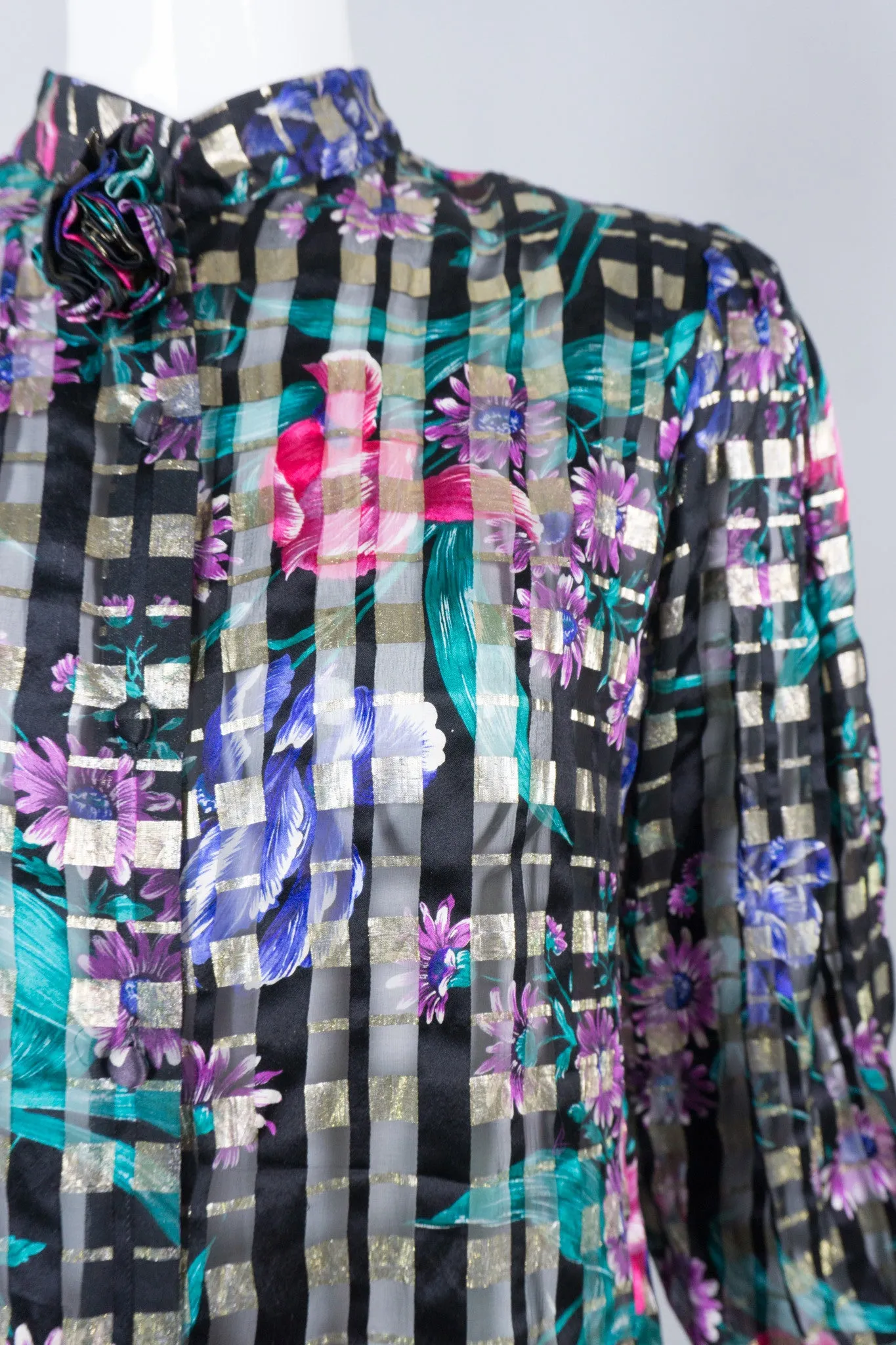 Silk Floral Plaid Blouse