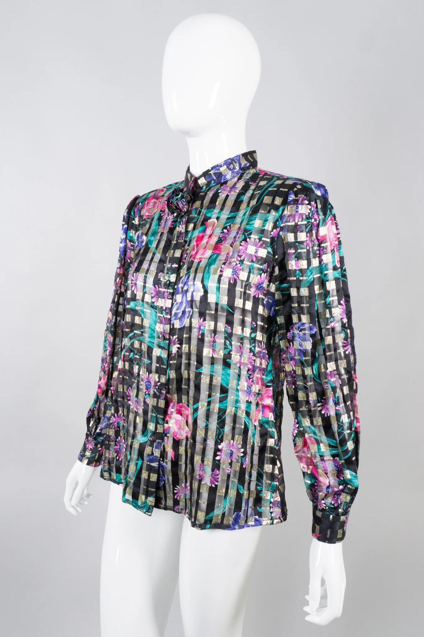Silk Floral Plaid Blouse