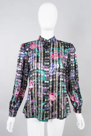 Silk Floral Plaid Blouse