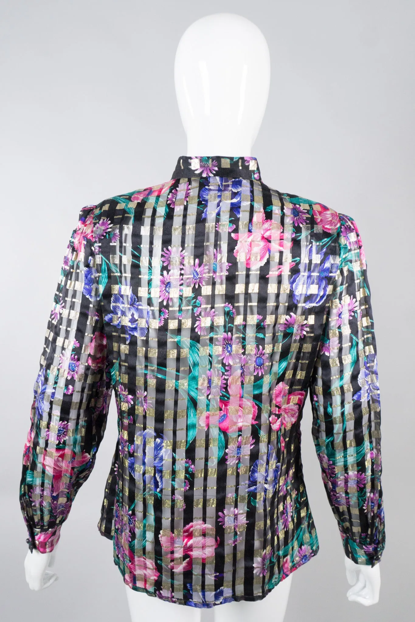 Silk Floral Plaid Blouse