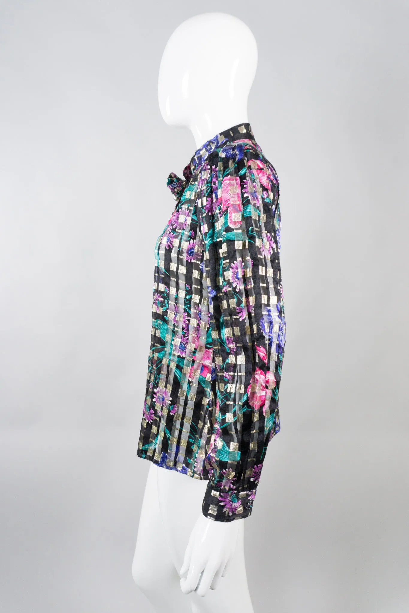 Silk Floral Plaid Blouse