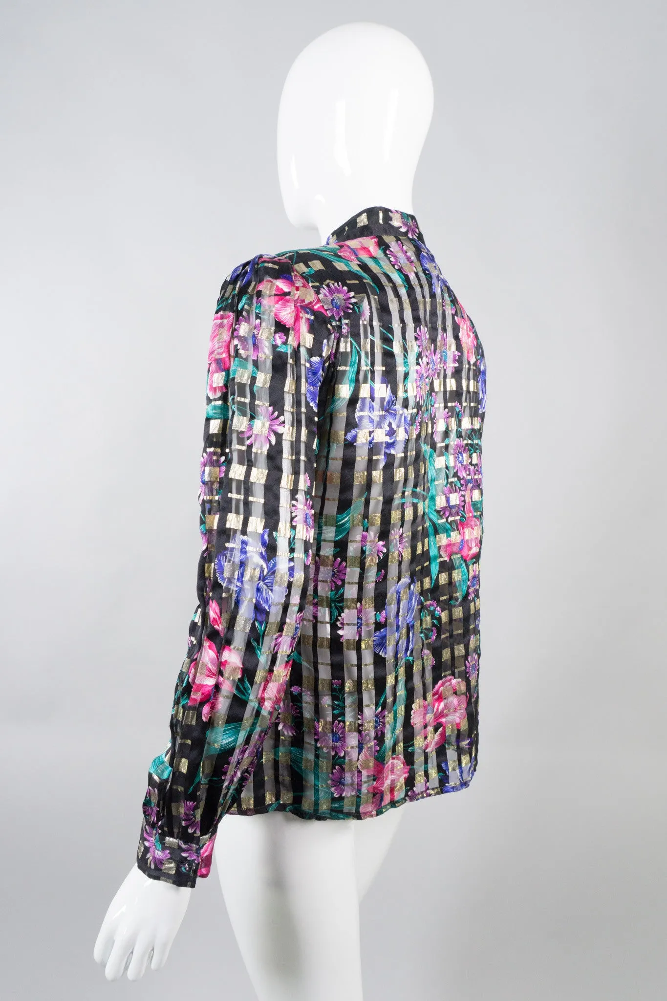 Silk Floral Plaid Blouse