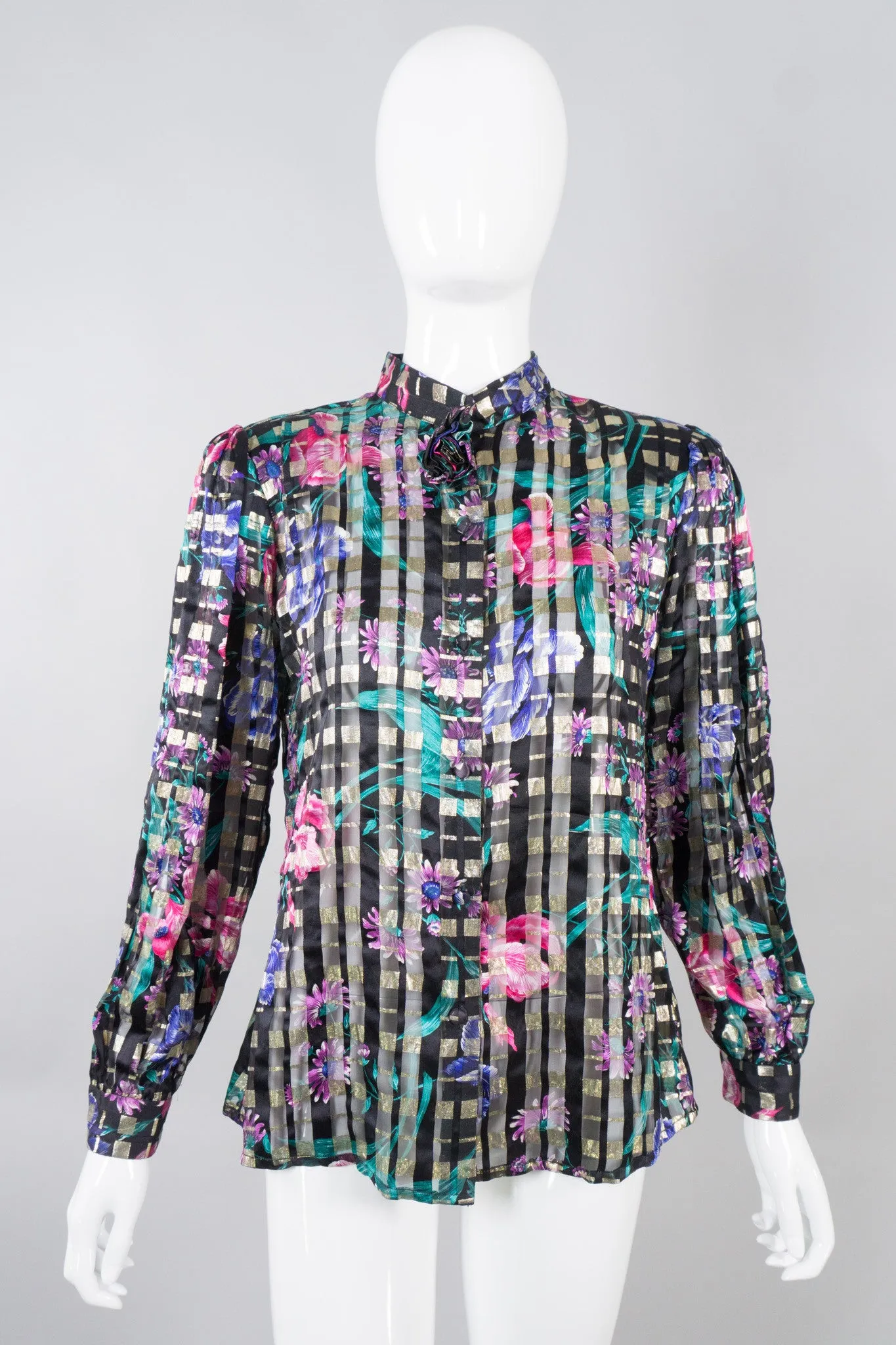 Silk Floral Plaid Blouse