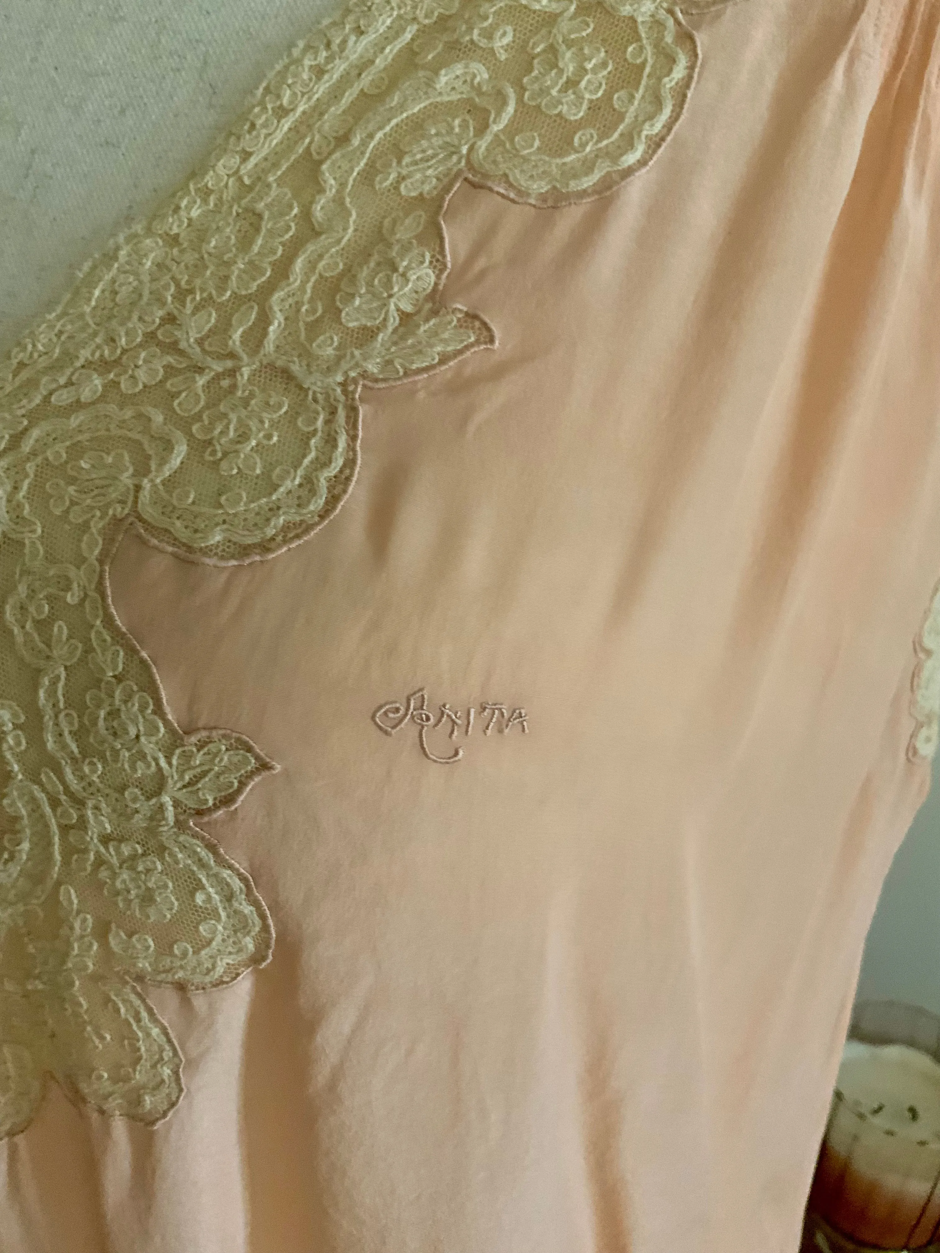 Silk Nightgown Lace Embellishments - 20s - 20M