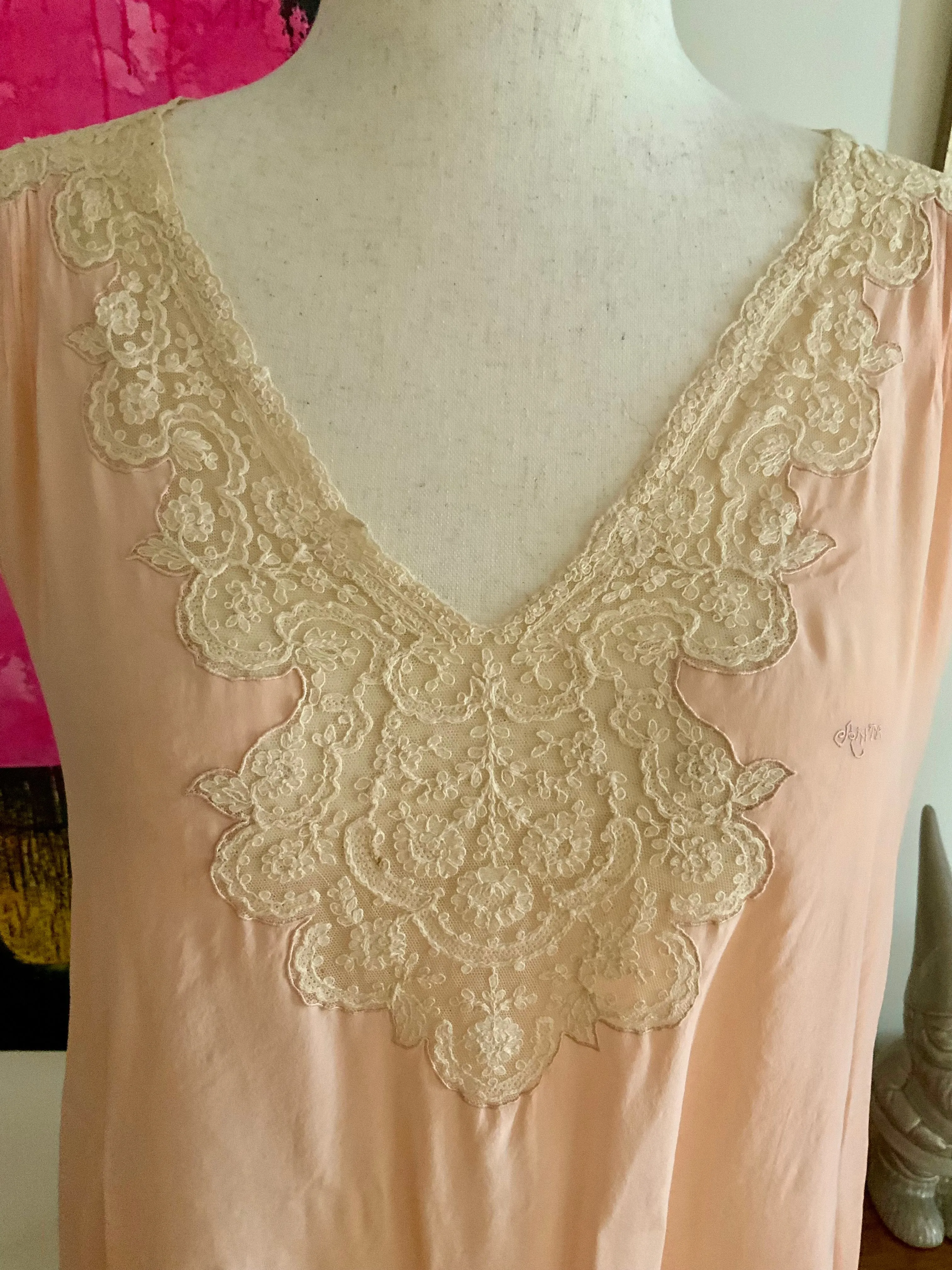 Silk Nightgown Lace Embellishments - 20s - 20M