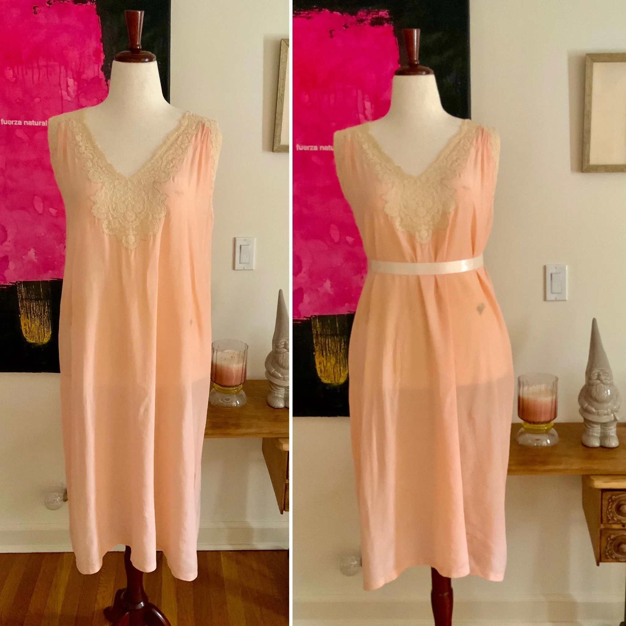 Silk Nightgown Lace Embellishments - 20s - 20M