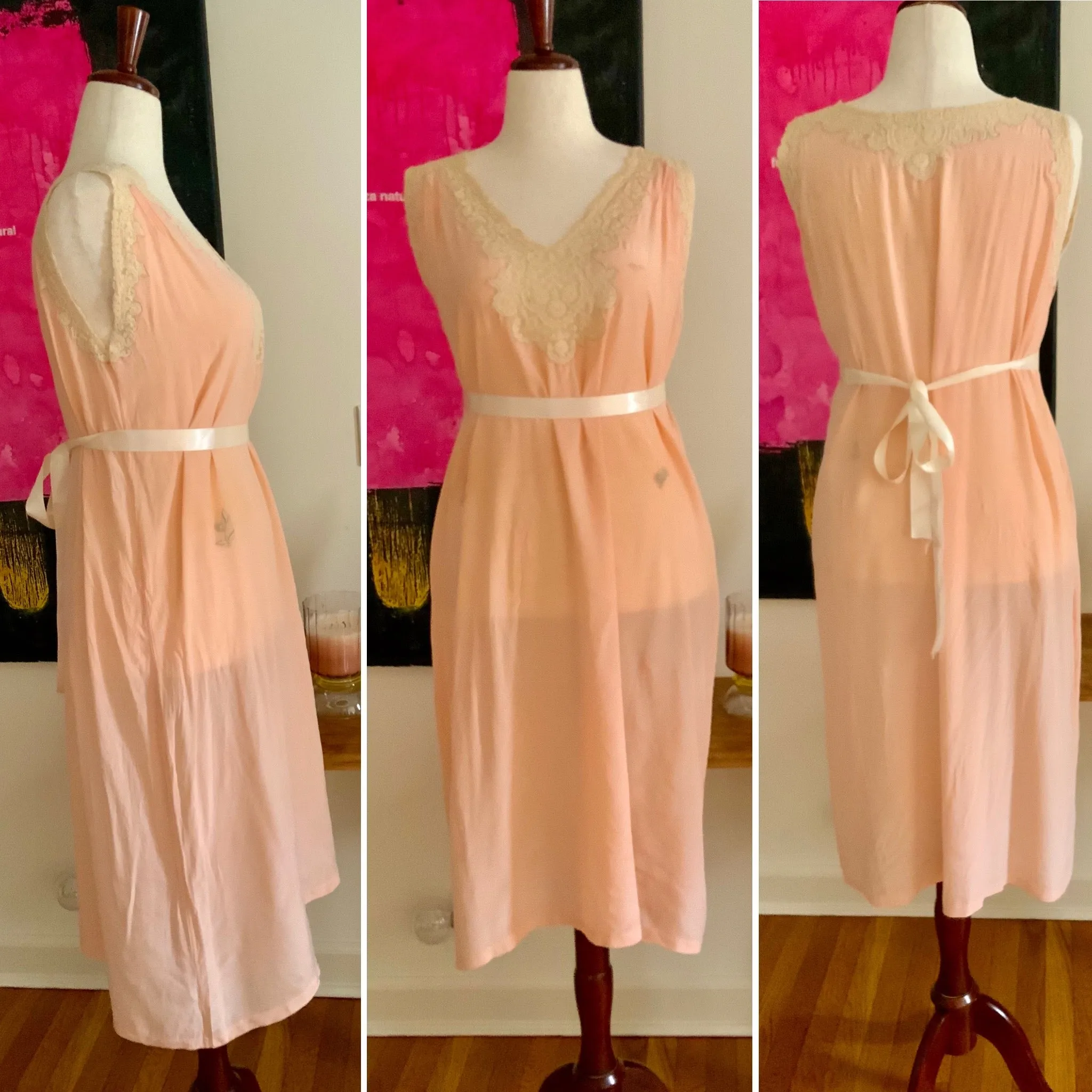 Silk Nightgown Lace Embellishments - 20s - 20M