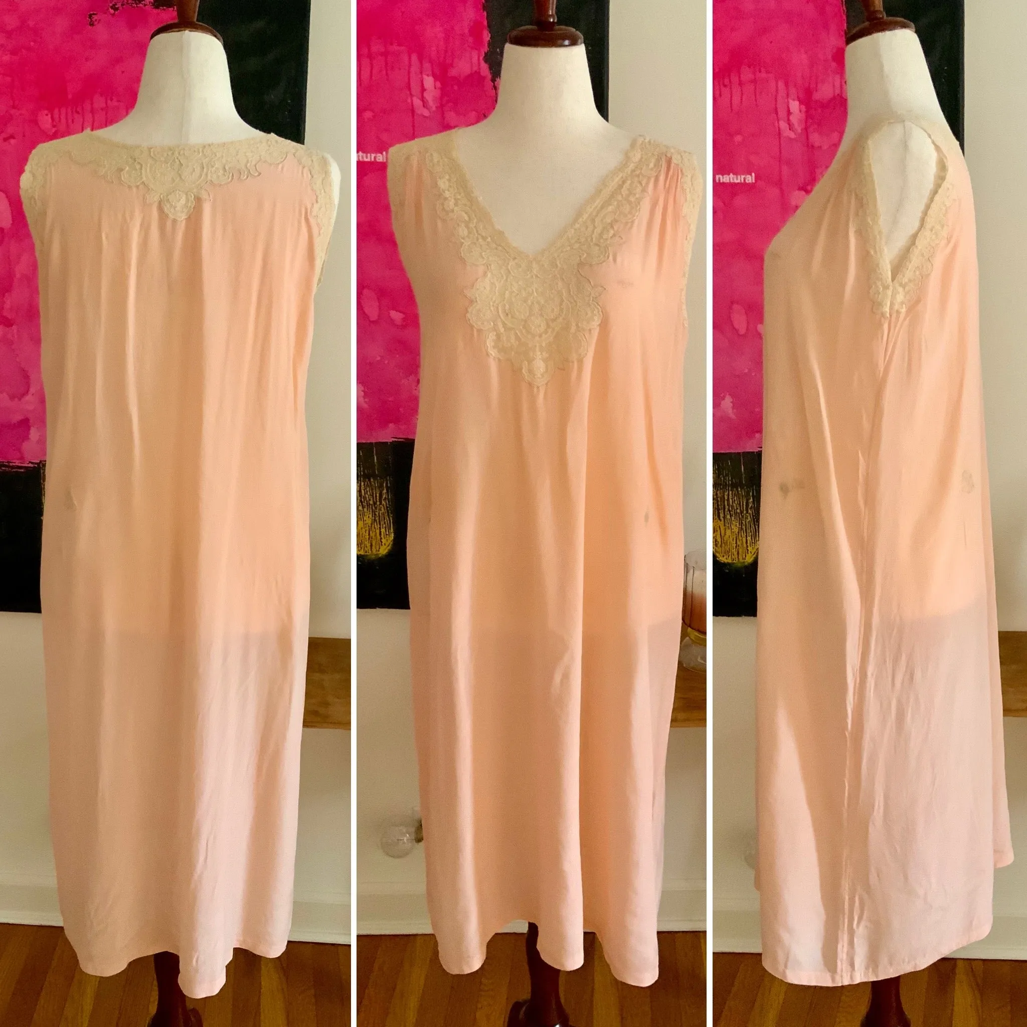 Silk Nightgown Lace Embellishments - 20s - 20M