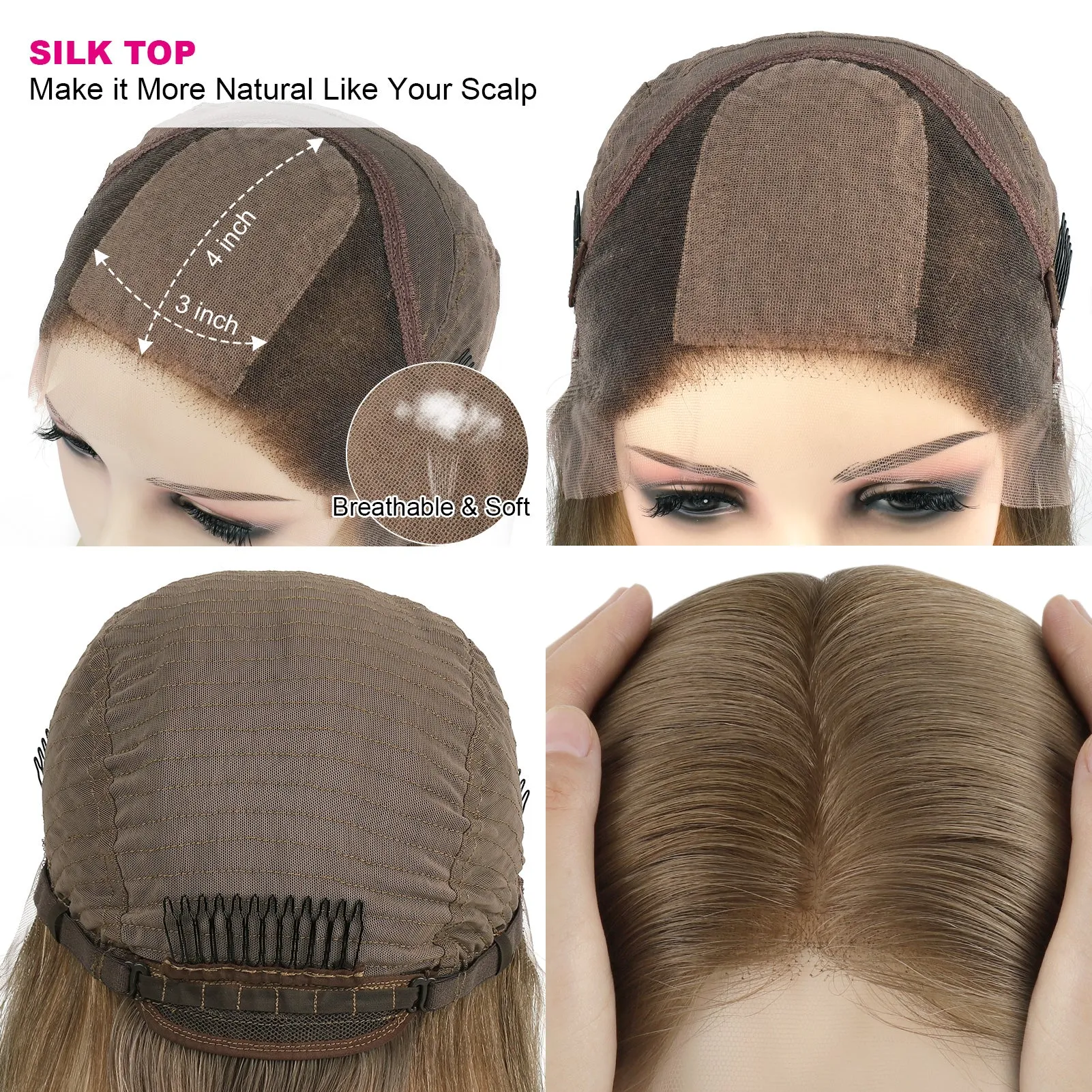 Silk Top Lace Front Wig 100% Virgin Human Hair Highlights Color 8C/60#