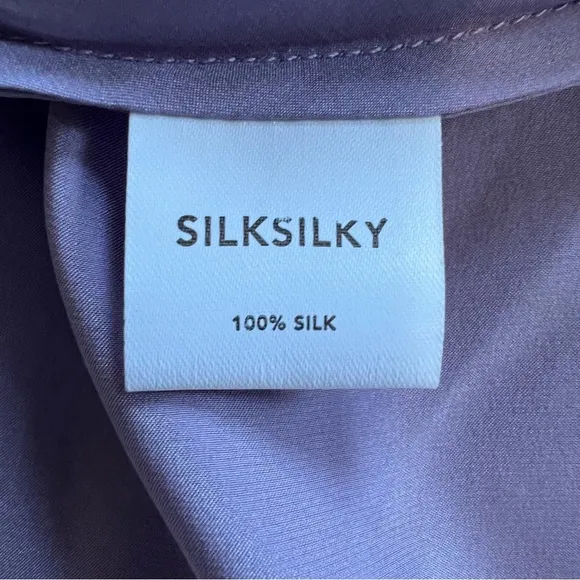 SilkSilky Pure Silk Lace Neck Split Hem Nightgown Purple Size Small