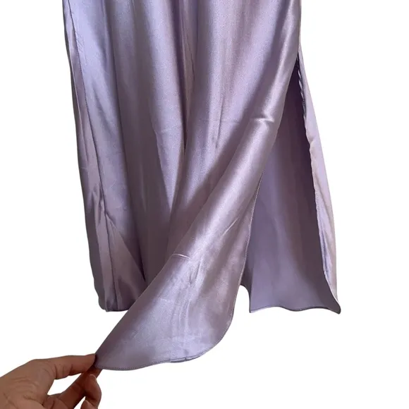 SilkSilky Pure Silk Lace Neck Split Hem Nightgown Purple Size Small