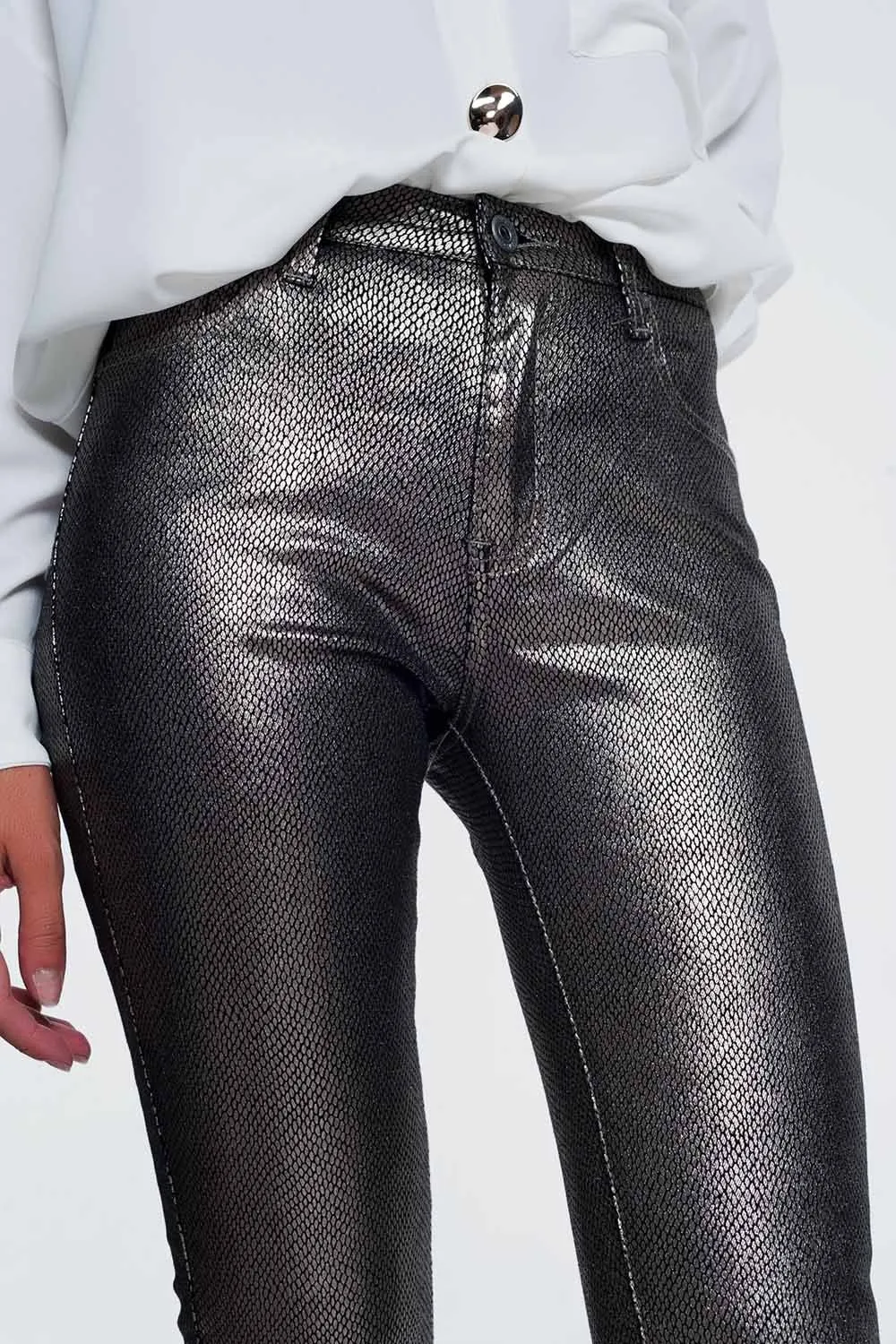Silver Snake Print Skinny Jeans