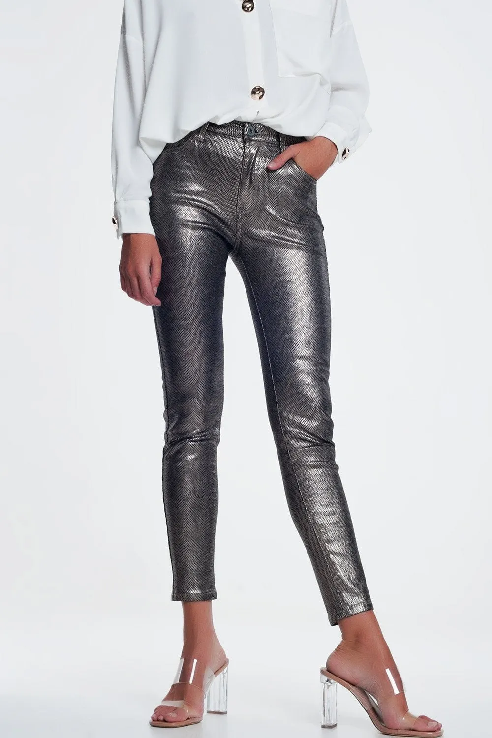 Silver Snake Print Skinny Jeans