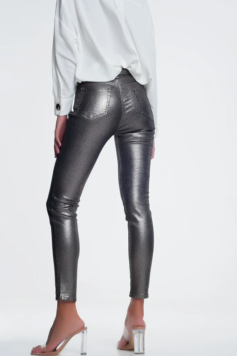 Silver Snake Print Skinny Jeans
