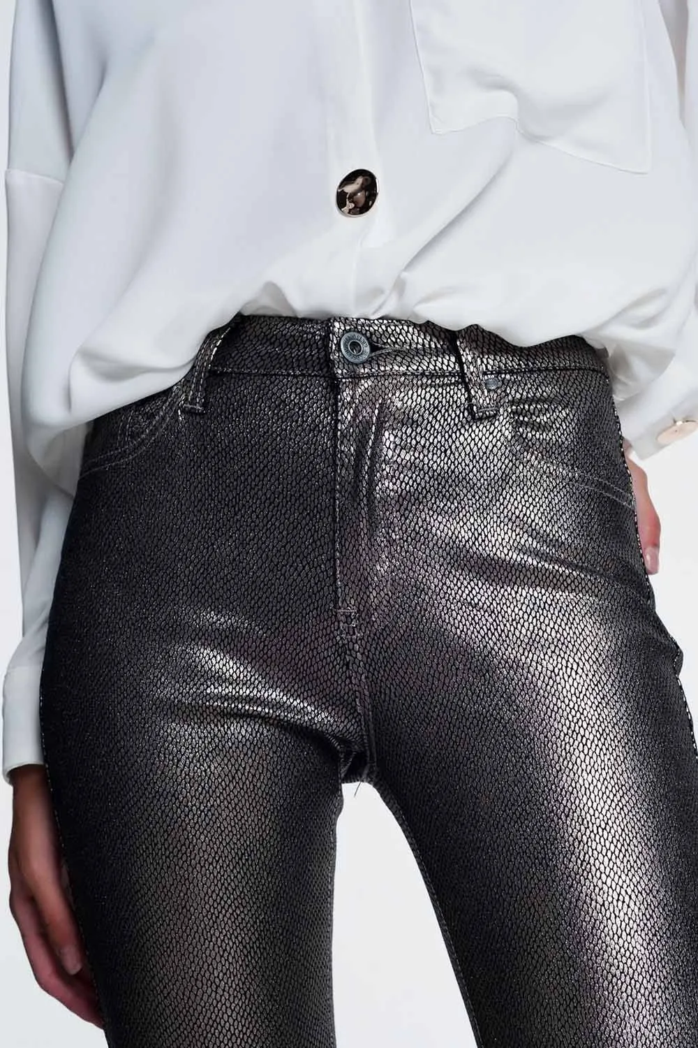 Silver Snake Print Skinny Jeans