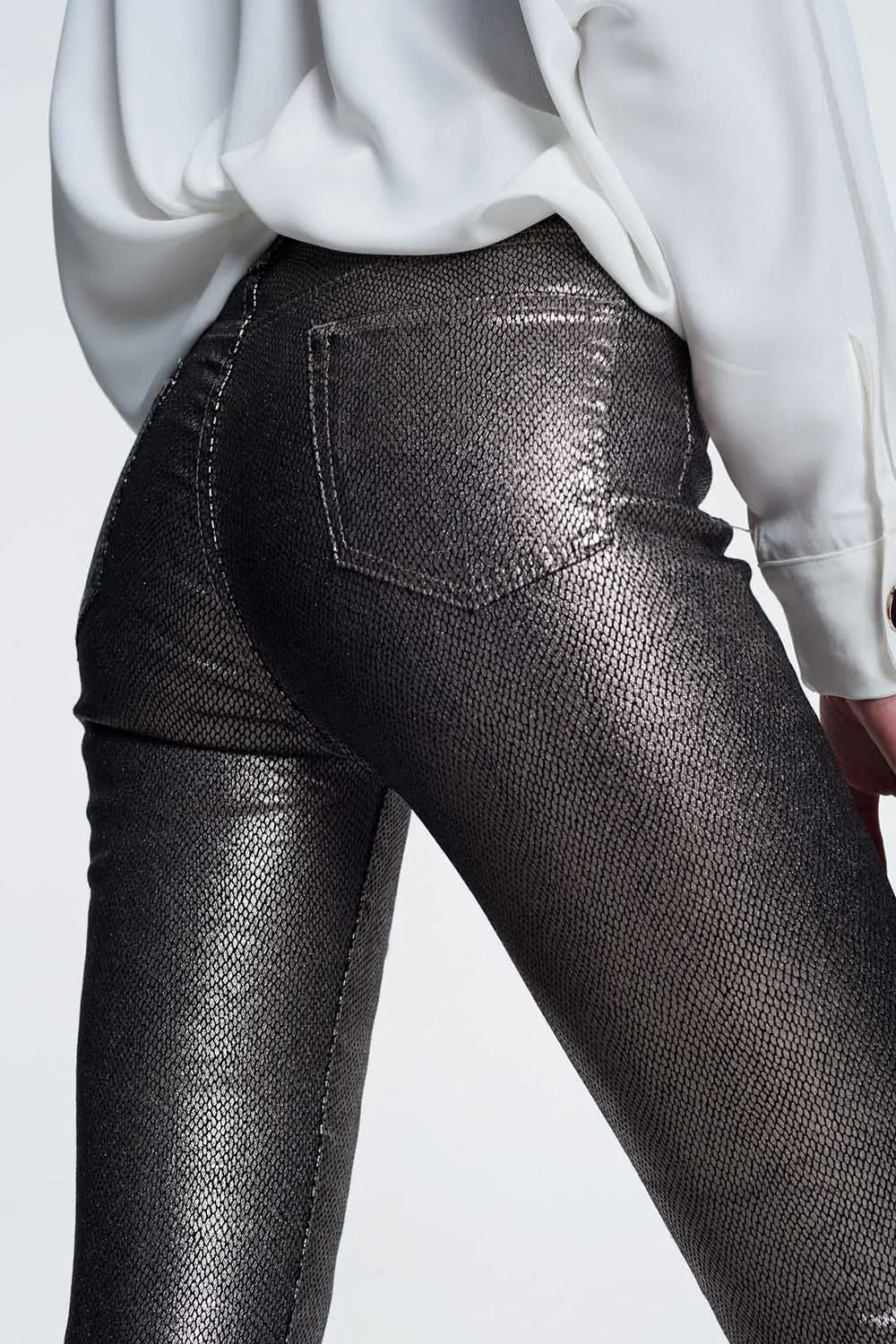 Silver Snake Print Skinny Jeans