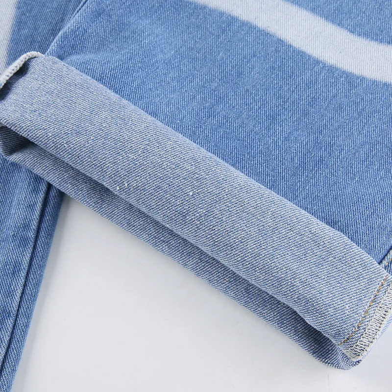 Single-breasted Pocket Denim Heart Shape Printed Jeans Pants