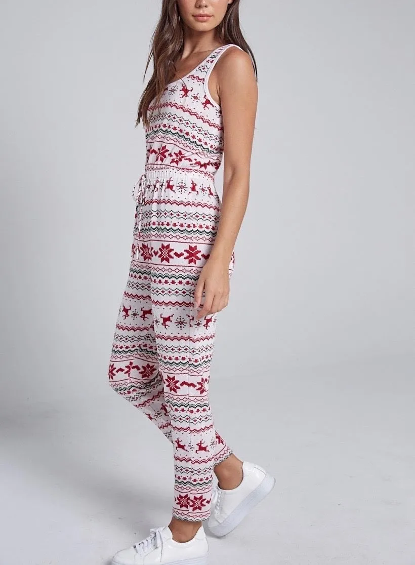 Sleeveless Christmas Print Jumpsuit