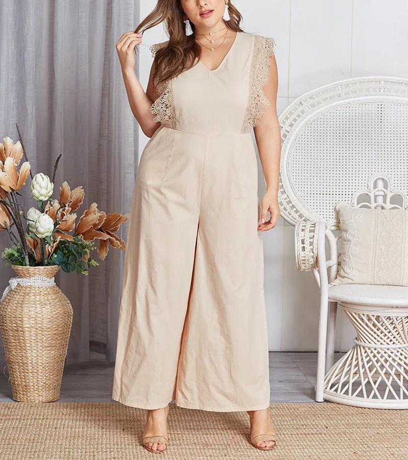 Sleeveless Lace V Neck Women Jumpsuits