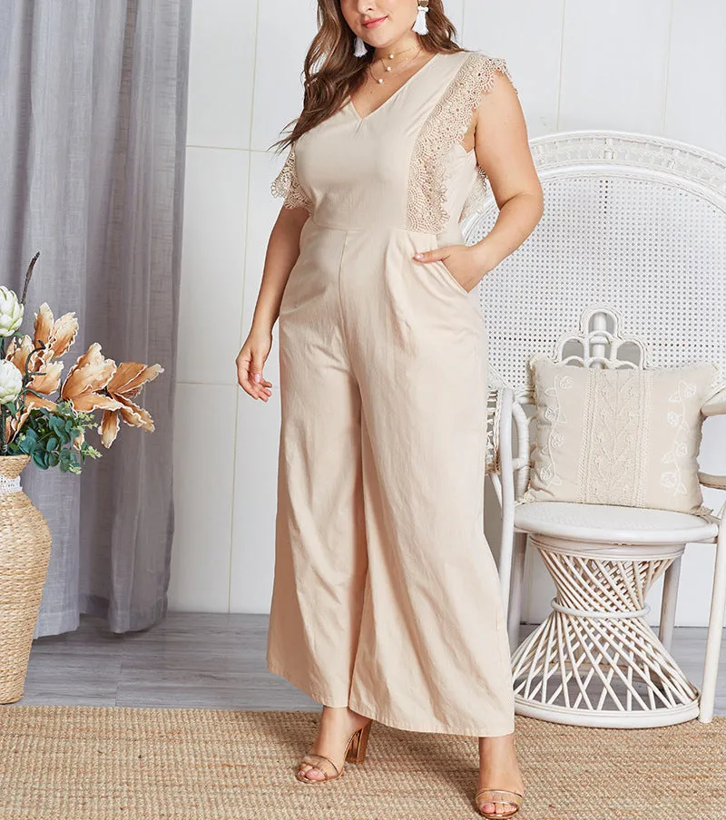 Sleeveless Lace V Neck Women Jumpsuits
