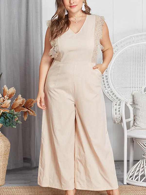 Sleeveless Lace V Neck Women Jumpsuits