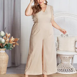 Sleeveless Lace V Neck Women Jumpsuits