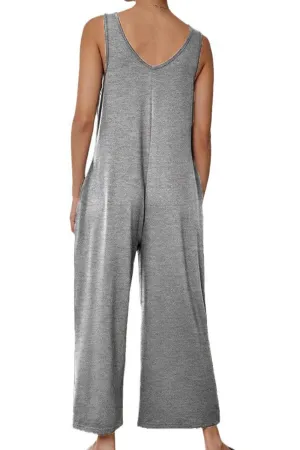 Sleeveless Pocketed Wide Leg Jumpsuits