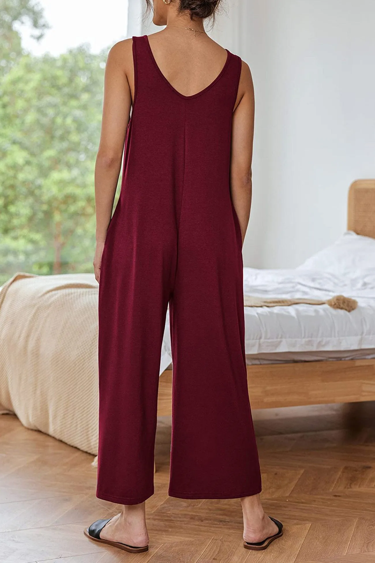 Sleeveless Pocketed Wide Leg Jumpsuits