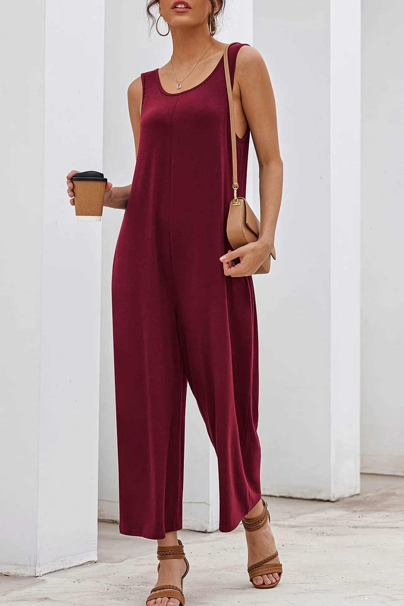 Sleeveless Pocketed Wide Leg Jumpsuits