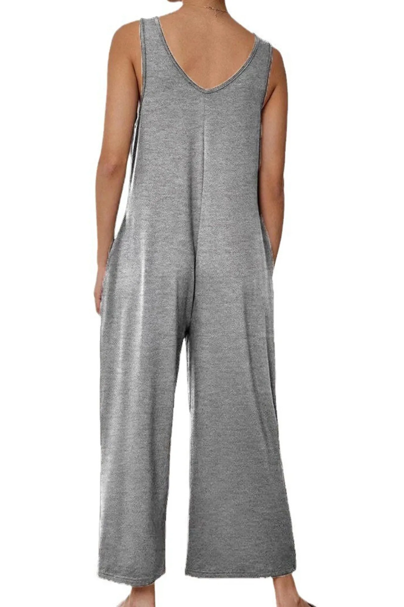Sleeveless Pocketed Wide Leg Jumpsuits
