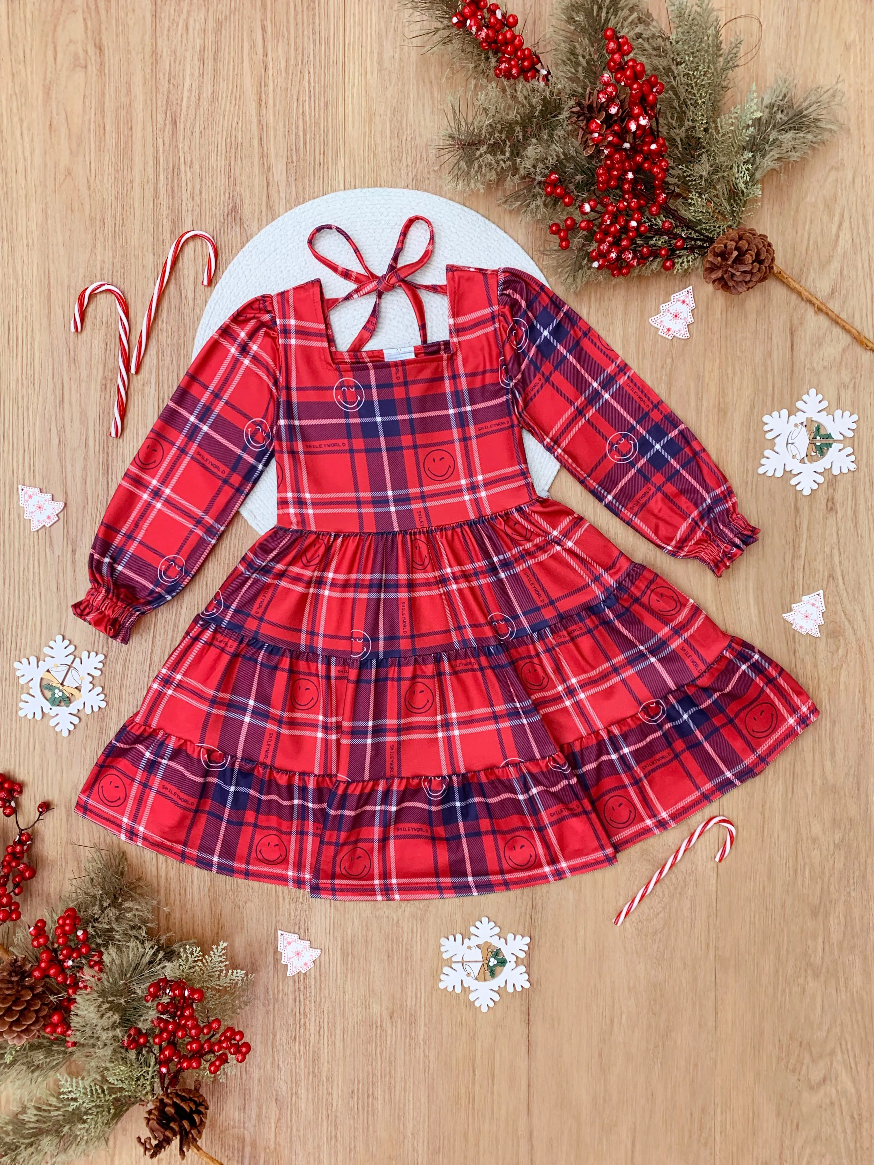 SmileyWorld Positively Plaid Long Sleeve Dress
