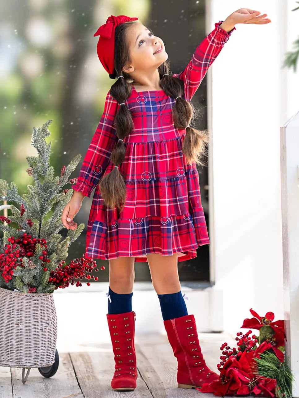 SmileyWorld Positively Plaid Long Sleeve Dress