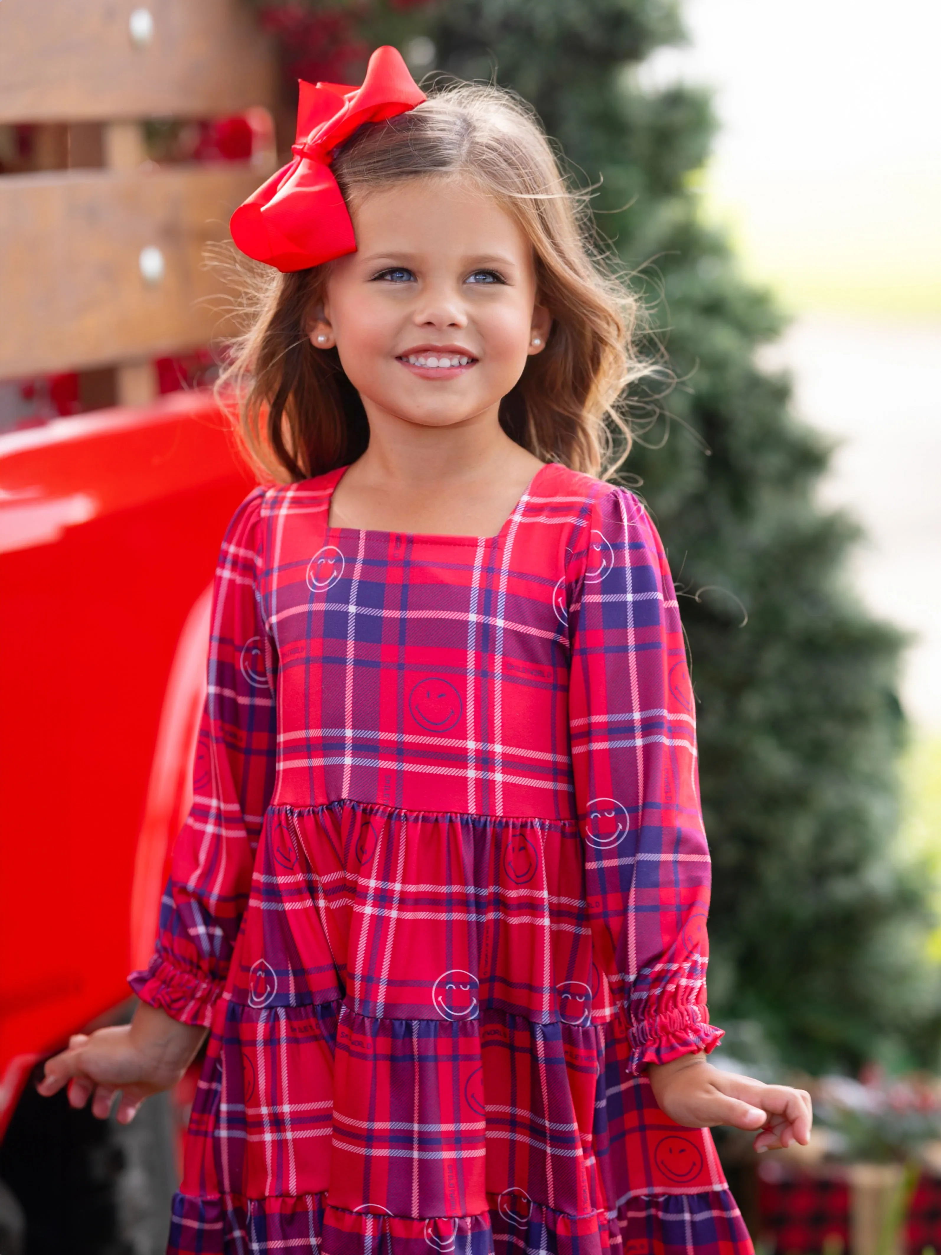 SmileyWorld Positively Plaid Long Sleeve Dress