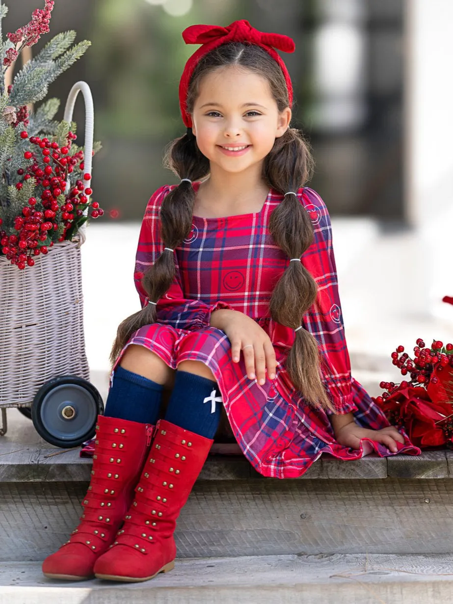 SmileyWorld Positively Plaid Long Sleeve Dress