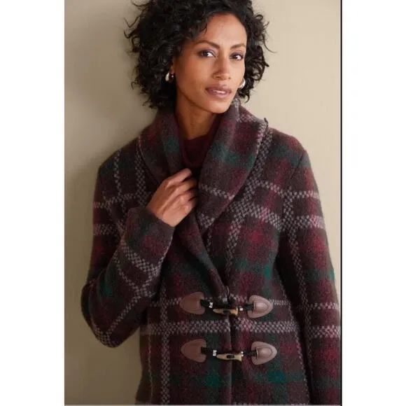 Soft Surroundings Aspen Plaid Wool Alpaca Blend Coat