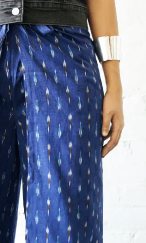 SOLD OUT Palazzo Cotton Handwoven Cobalt Blue Ikat Wrap Pants