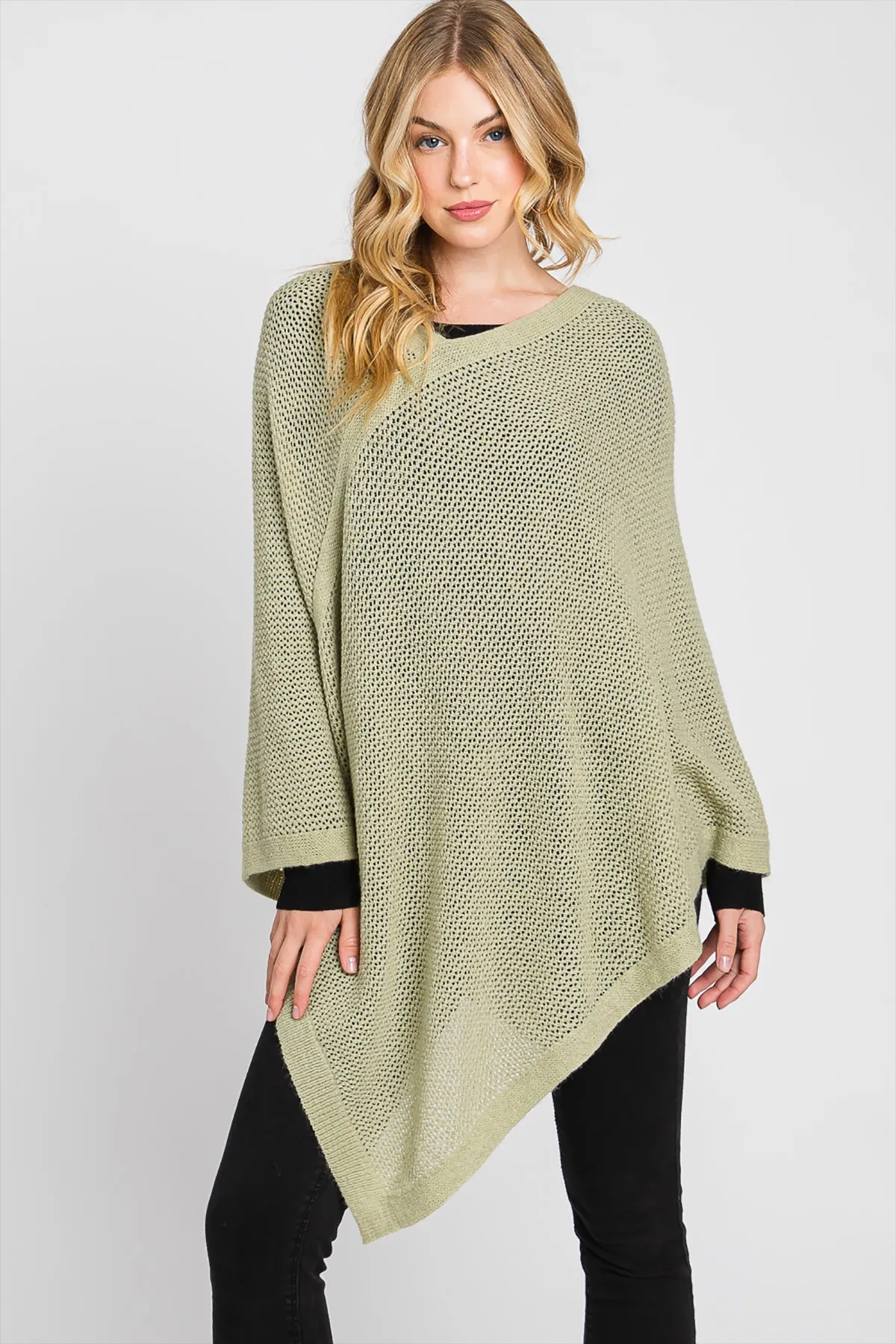 SOLID LOOSE KNIT PONCHO