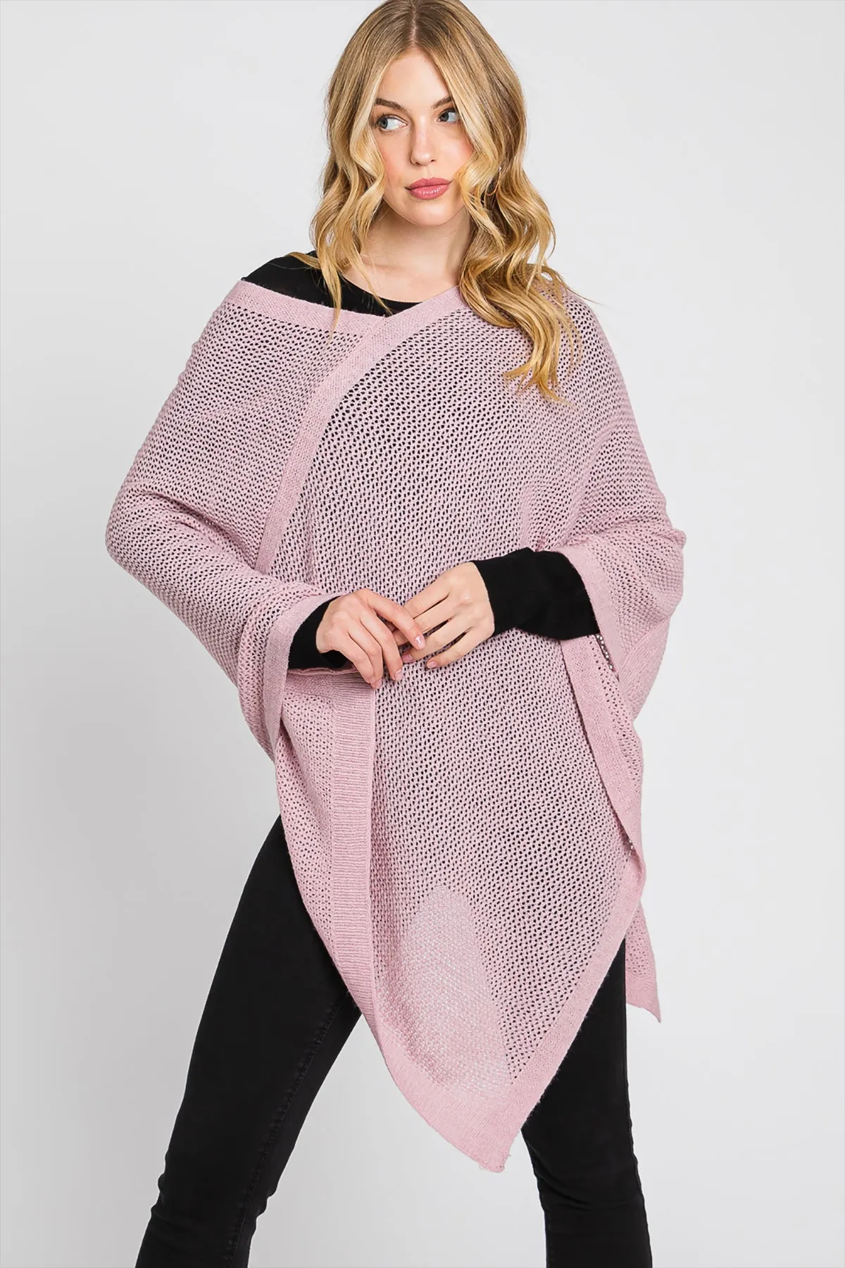 SOLID LOOSE KNIT PONCHO