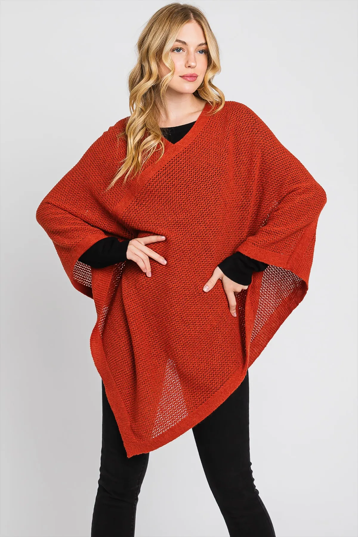 SOLID LOOSE KNIT PONCHO