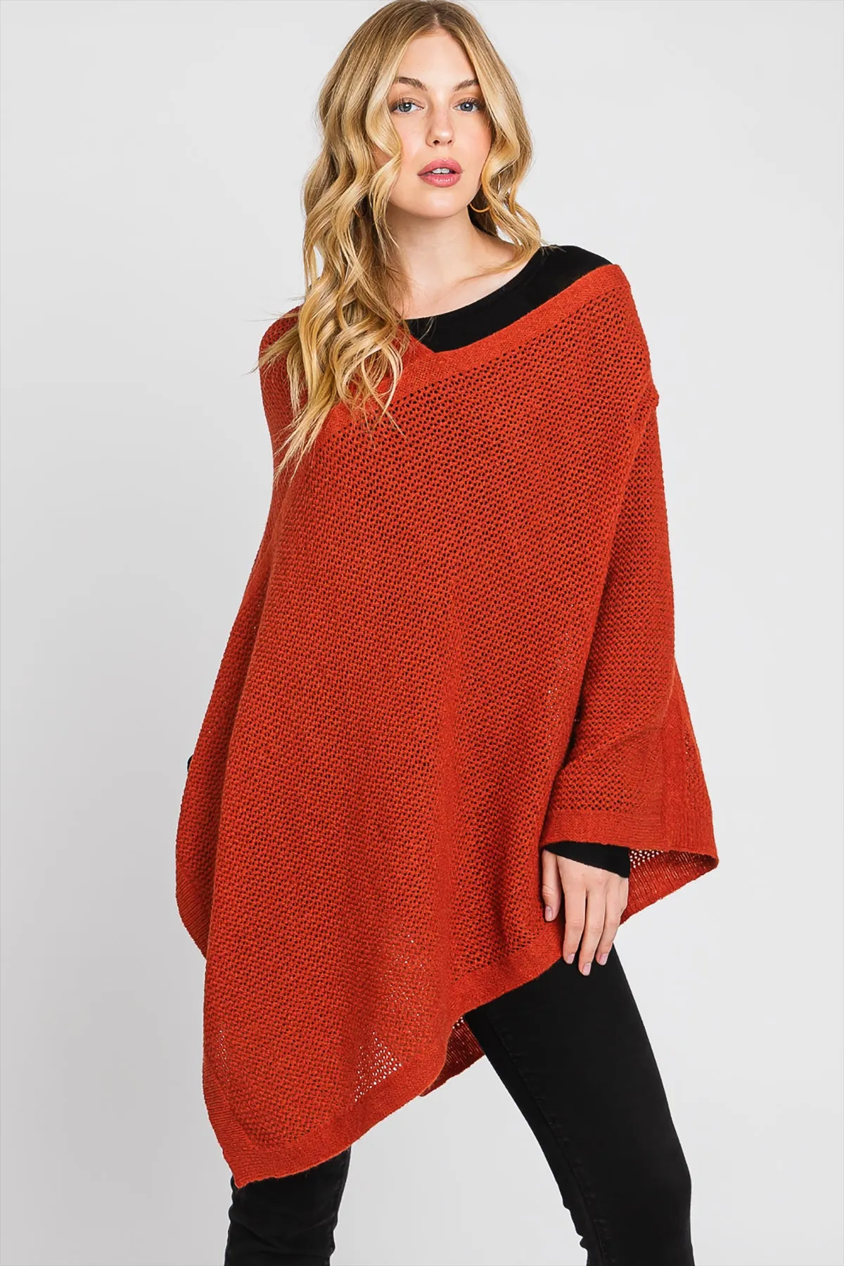 SOLID LOOSE KNIT PONCHO