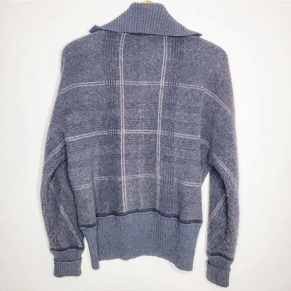 St. John Grey Tartan Plaid Shawl Collar Full Zip Wool Cashmere Silk Jacket Sz L